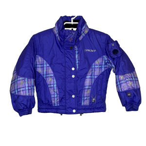 Spyder Little Girls Ski Snowboarding Puffer Jacket Sz 5 Purple Zip Pockets Hood
